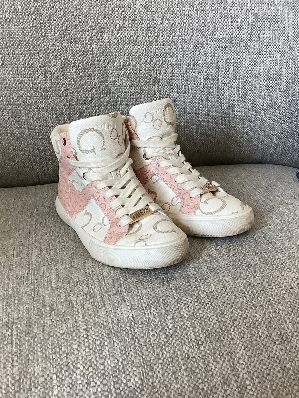 GUESS Light Pink and White Matches High-Top Sneakers
